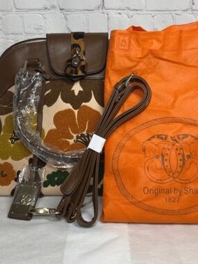 Sharif 1827 Embroidered Floral Leather Trim Decorative Calf Hair Lock w/Dustbag